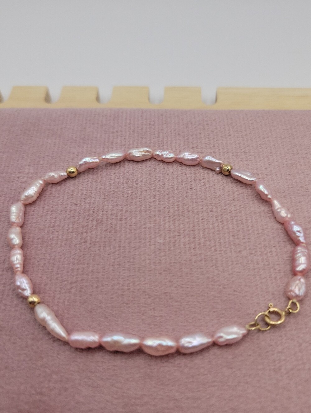 Vintage Pink Fresh Water Cultured Pearl Bracelet 14k Gold Clasp And Beads 71/4